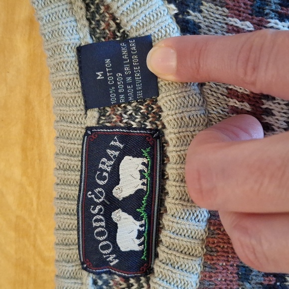 VIntage 90s cotton knit multicolor patchwork pattern oversized sweater - Picture 3 of 6